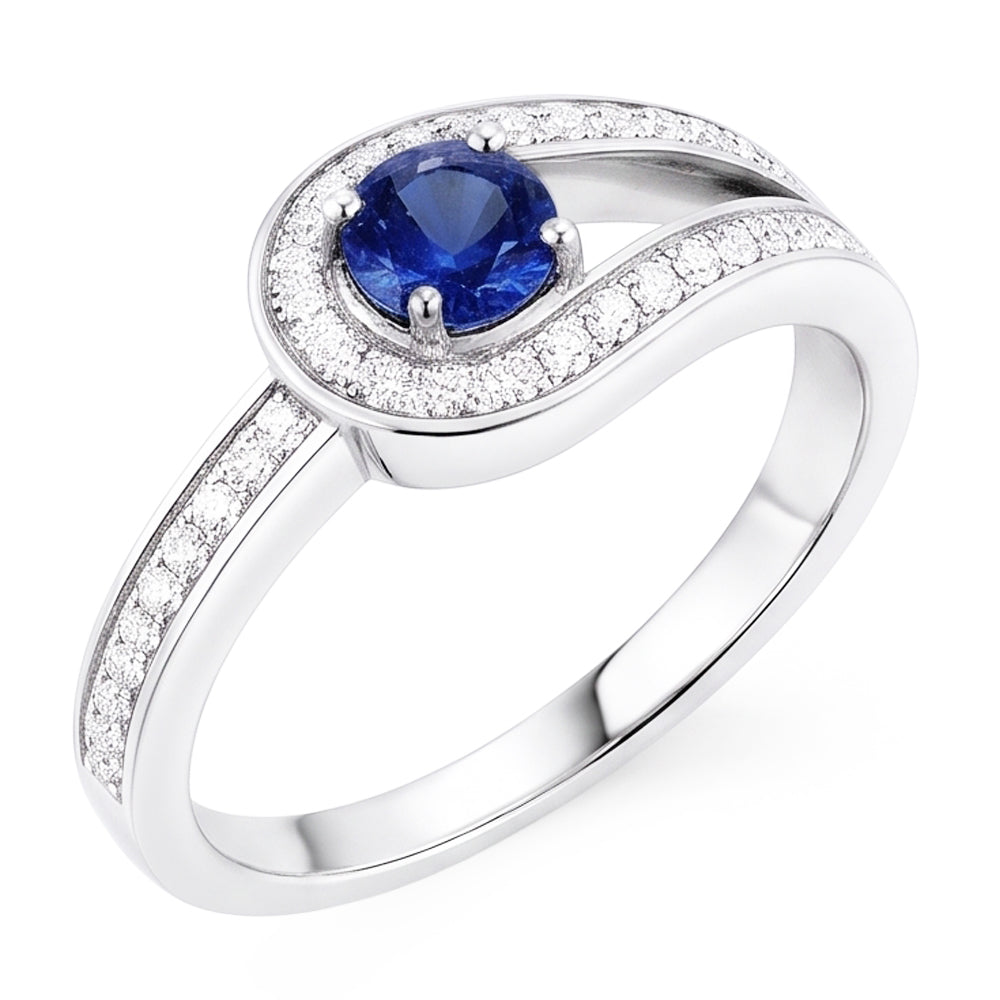 Natural Real ( Not Lab Grown )  Round Blue Sapphire With Accents Ring Split Shank Style 1.50 Carats