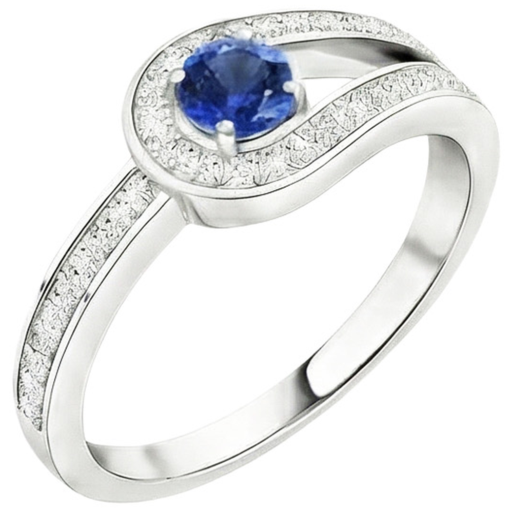 Natural Real ( Not Lab Grown )  Round Blue Sapphire With Accents Ring Split Shank Style 1.50 Carats