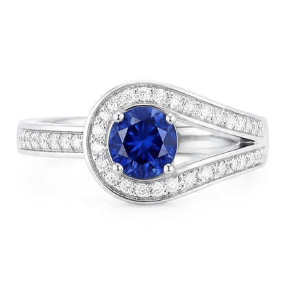Natural Real ( Not Lab Grown )  Round Blue Sapphire With Accents Ring Split Shank Style 1.50 Carats