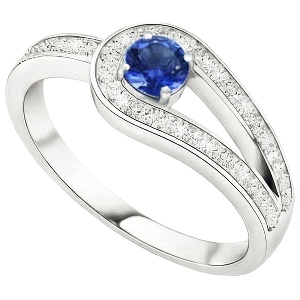 Natural Real ( Not Lab Grown )  Round Blue Sapphire With Accents Ring Split Shank Style 1.50 Carats