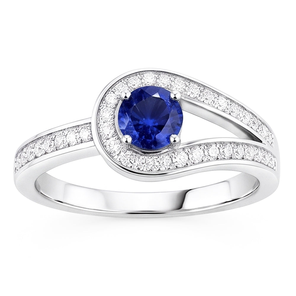 Natural Real ( Not Lab Grown )  Round Blue Sapphire With Accents Ring Split Shank Style 1.50 Carats