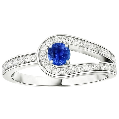 Natural Real ( Not Lab Grown )  Round Blue Sapphire With Accents Ring Split Shank Style 1.50 Carats