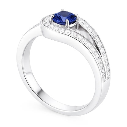 Natural Real ( Not Lab Grown )  Round Blue Sapphire With Accents Ring Split Shank Style 1.50 Carats