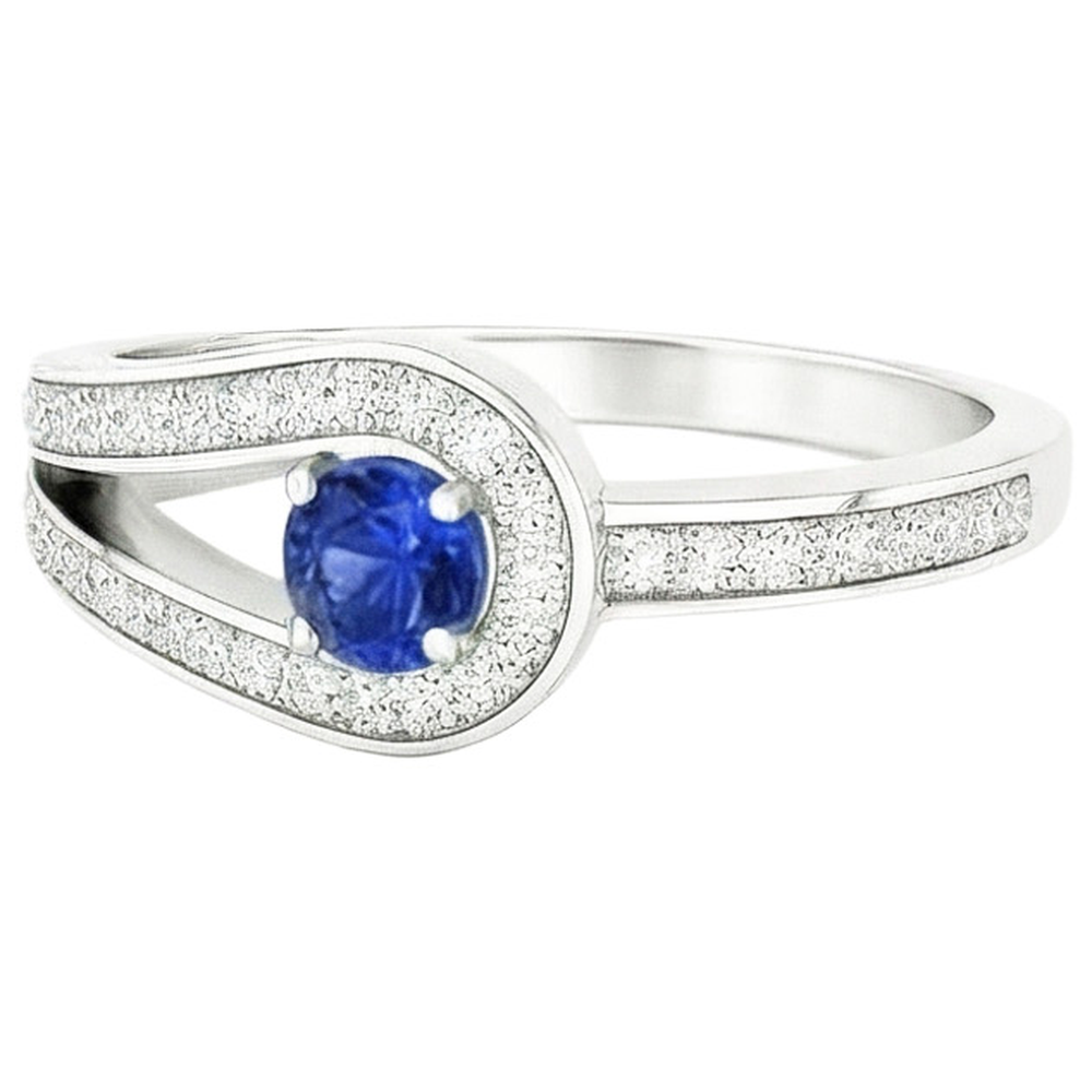 Natural Real ( Not Lab Grown )  Round Blue Sapphire With Accents Ring Split Shank Style 1.50 Carats