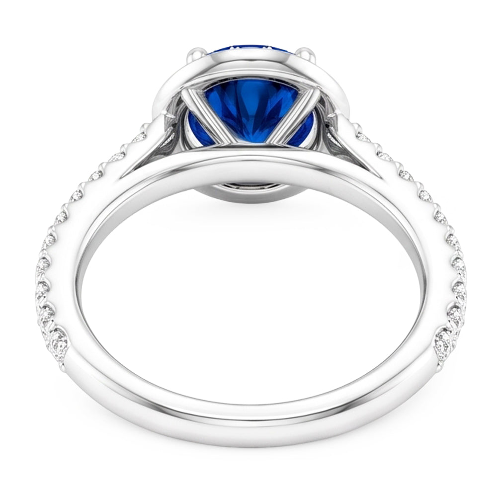 Natural Real ( Not Lab Grown )  Round Halo Blue Sapphire 2.50 Carats Ring White Gold 14K