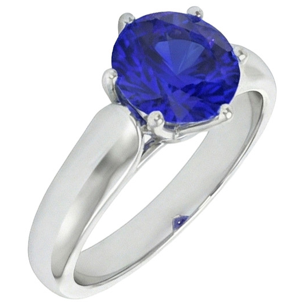 Natural Real ( Not Lab Grown )  Round Solitaire Ring Sri Lankan Sapphire 2 Carats White Gold 14K