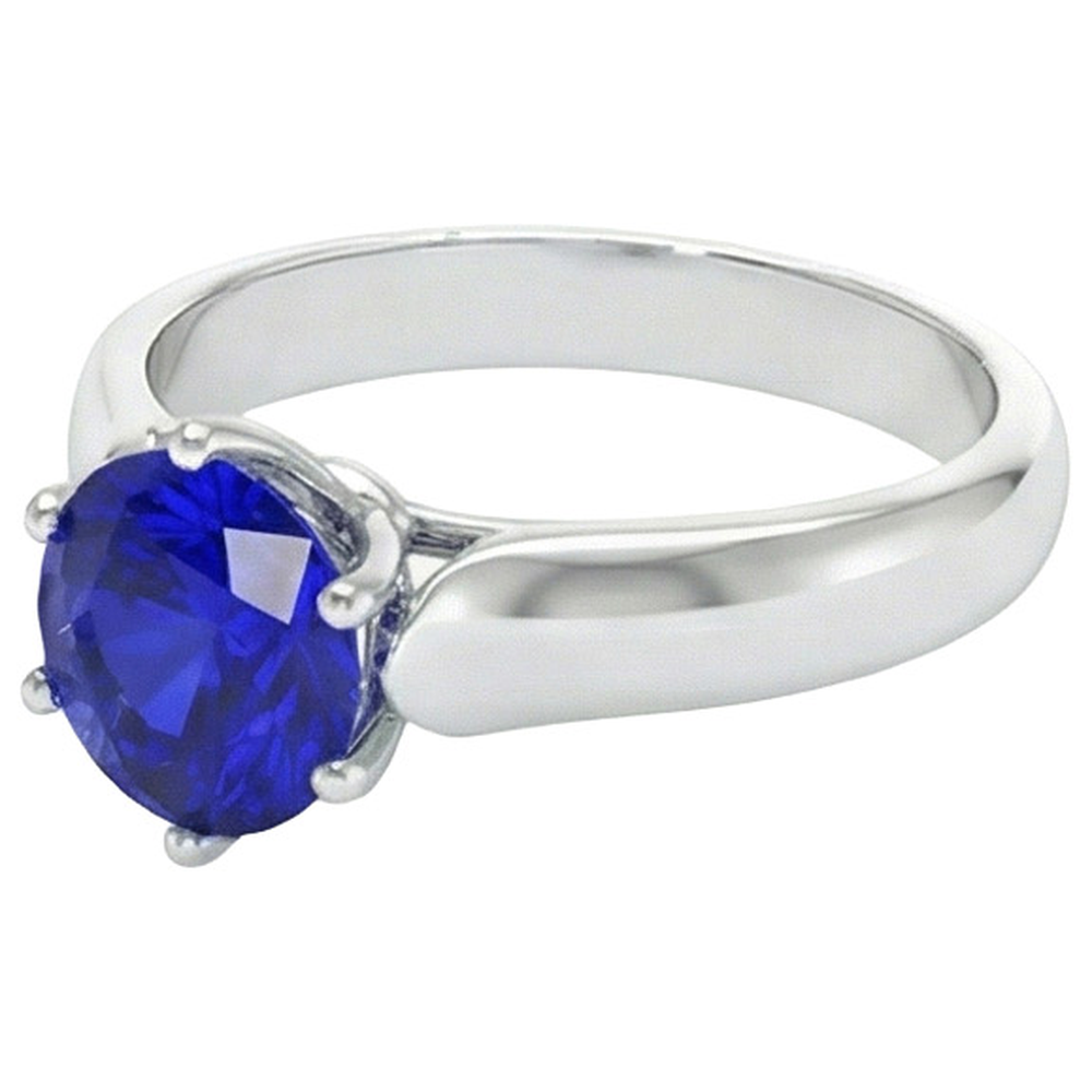 Natural Real ( Not Lab Grown )  Round Solitaire Ring Sri Lankan Sapphire 2 Carats White Gold 14K