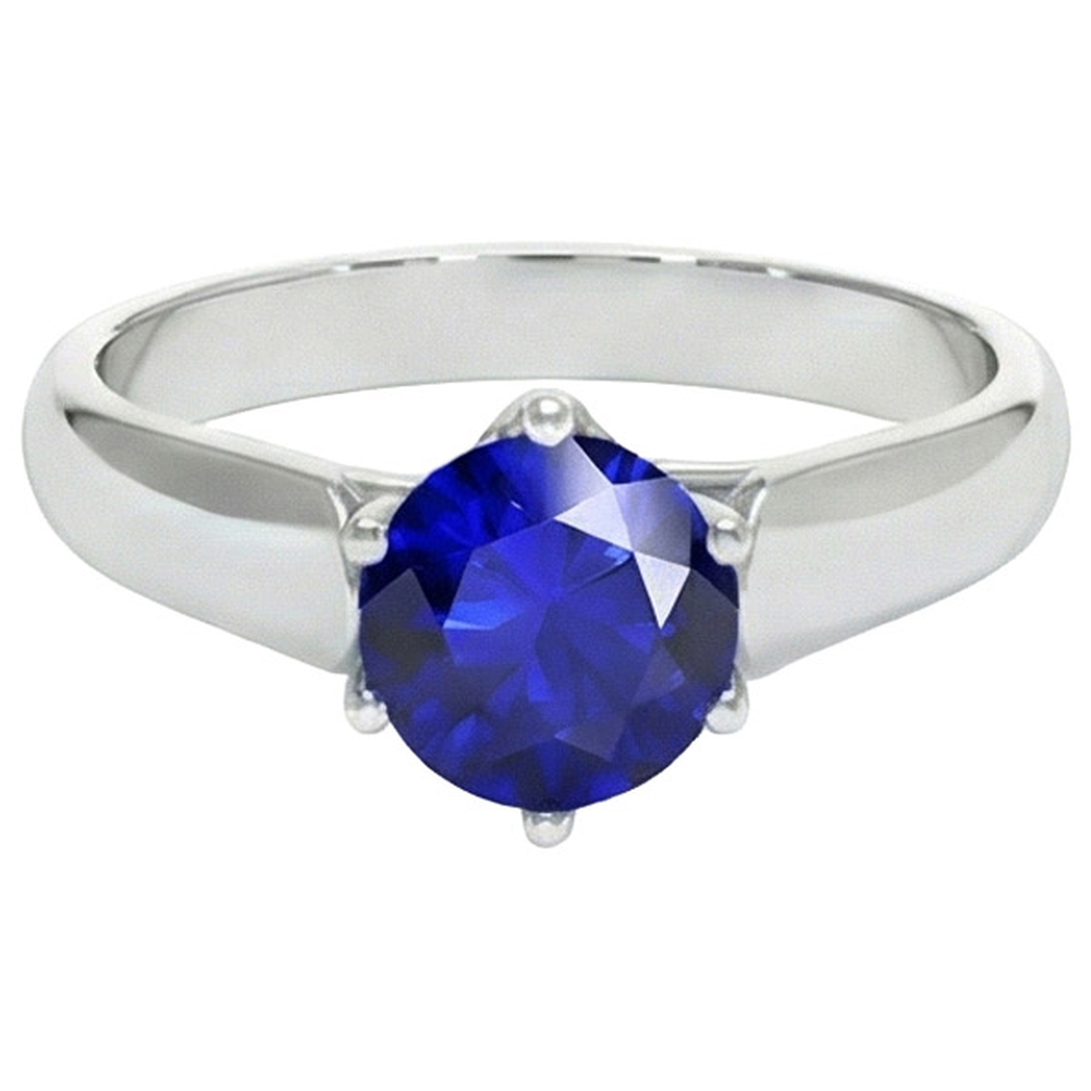 Natural Real ( Not Lab Grown )  Round Solitaire Ring Sri Lankan Sapphire 2 Carats White Gold 14K