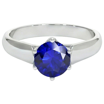 Natural Real ( Not Lab Grown )  Round Solitaire Ring Sri Lankan Sapphire 2 Carats White Gold 14K