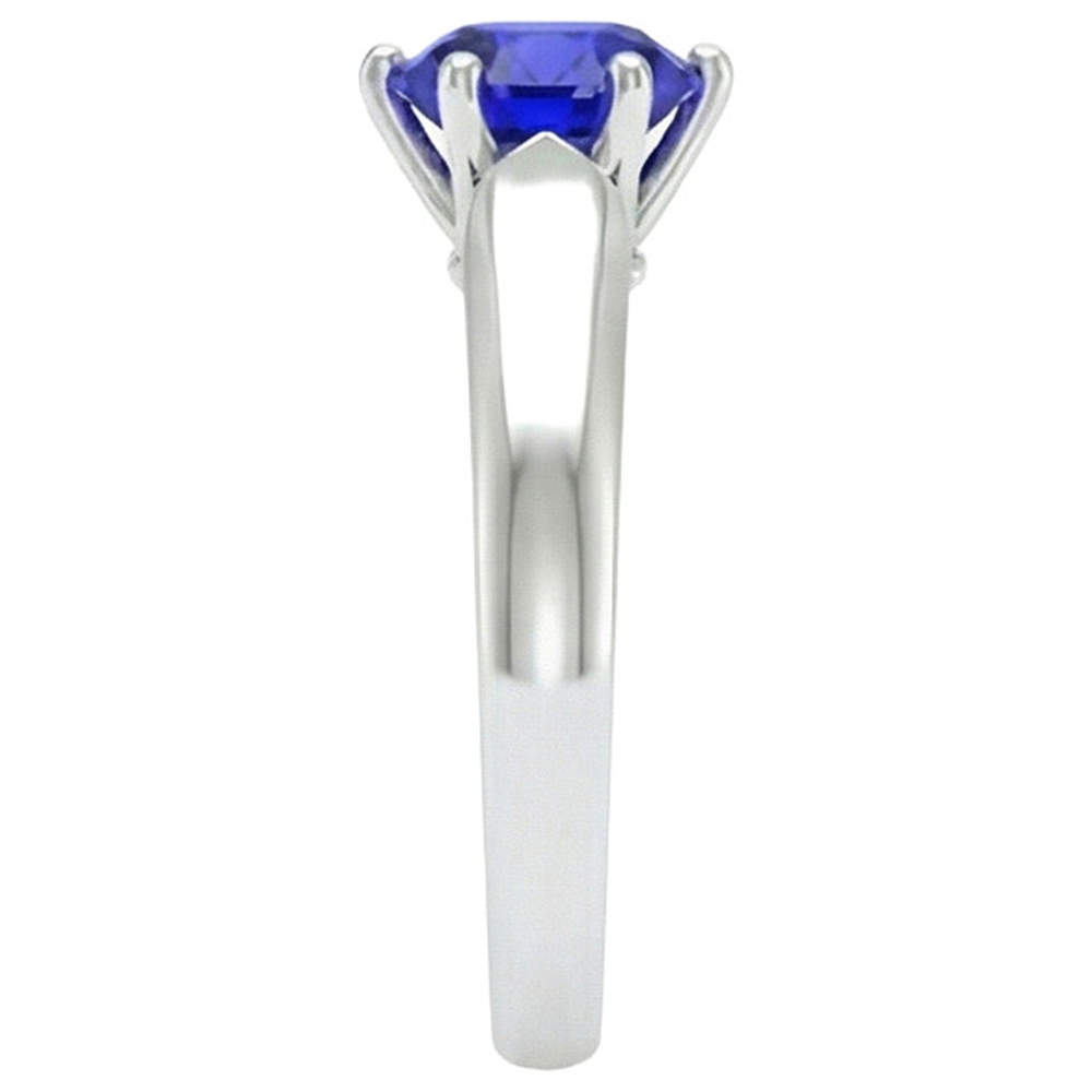 Natural Real ( Not Lab Grown )  Round Solitaire Ring Sri Lankan Sapphire 2 Carats White Gold 14K