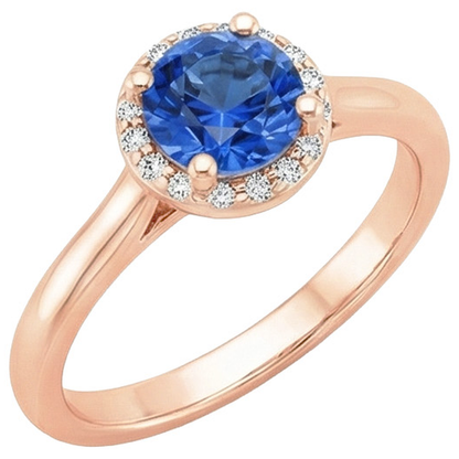 Natural Real ( Not Lab Grown )  Round Women's Engagement Ring Halo Blue Sapphire Rose Gold 2.50 Carats