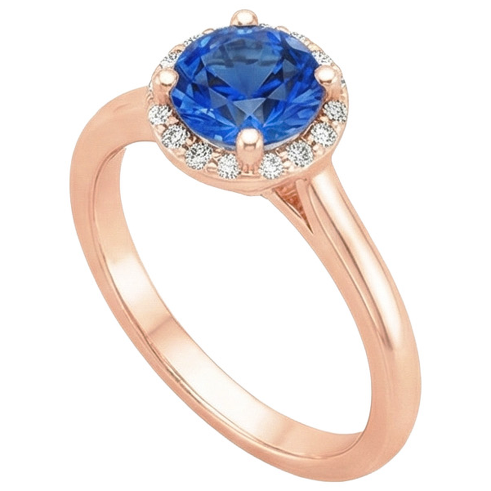 Natural Real ( Not Lab Grown )  Round Women's Engagement Ring Halo Blue Sapphire Rose Gold 2.50 Carats