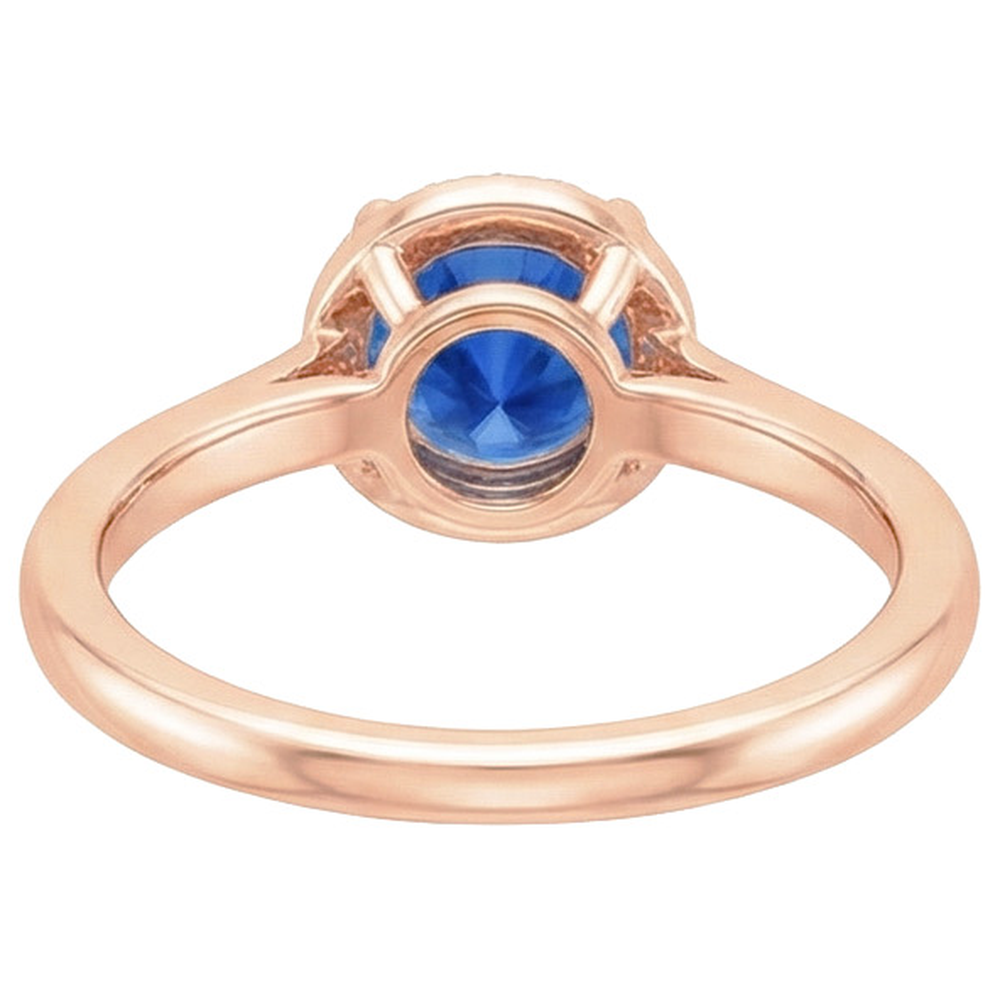 Natural Real ( Not Lab Grown )  Round Women's Engagement Ring Halo Blue Sapphire Rose Gold 2.50 Carats