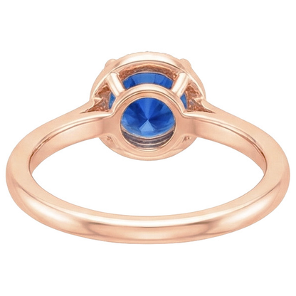 Natural Real ( Not Lab Grown )  Round Women's Engagement Ring Halo Blue Sapphire Rose Gold 2.50 Carats