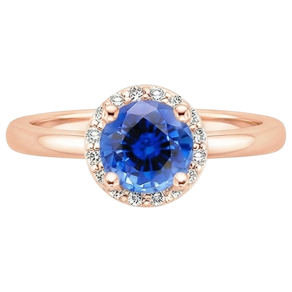 Natural Real ( Not Lab Grown )  Round Women's Engagement Ring Halo Blue Sapphire Rose Gold 2.50 Carats