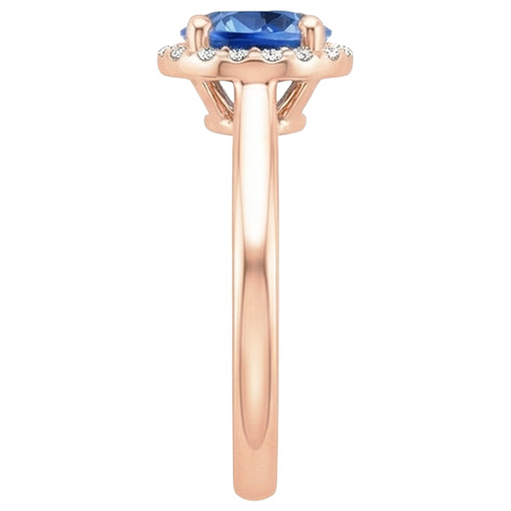 Natural Real ( Not Lab Grown )  Round Women's Engagement Ring Halo Blue Sapphire Rose Gold 2.50 Carats