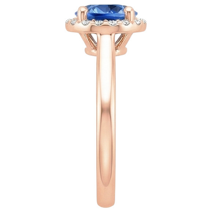 Natural Real ( Not Lab Grown )  Round Women's Engagement Ring Halo Blue Sapphire Rose Gold 2.50 Carats