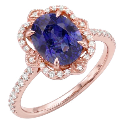 Natural Real ( Not Lab Grown )  Royal Blue Cornflower Sapphire Rose Gold Ring
