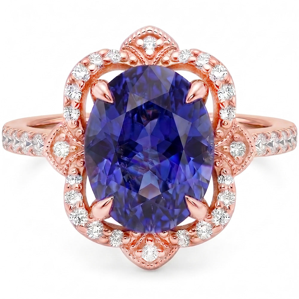 Natural Real ( Not Lab Grown )  Royal Blue Cornflower Sapphire Rose Gold Ring