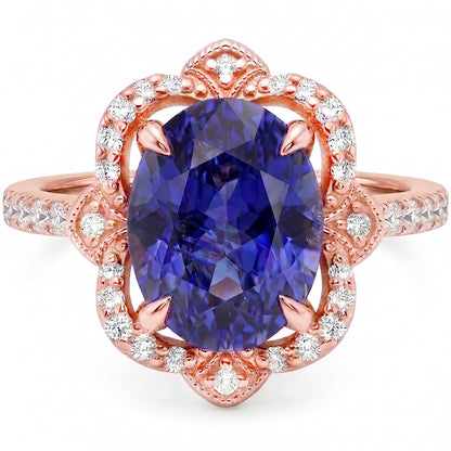 Natural Real ( Not Lab Grown )  Royal Blue Cornflower Sapphire Rose Gold Ring