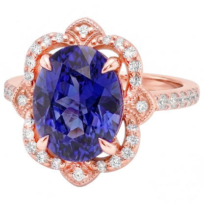 Natural Real ( Not Lab Grown )  Royal Blue Cornflower Sapphire Rose Gold Ring