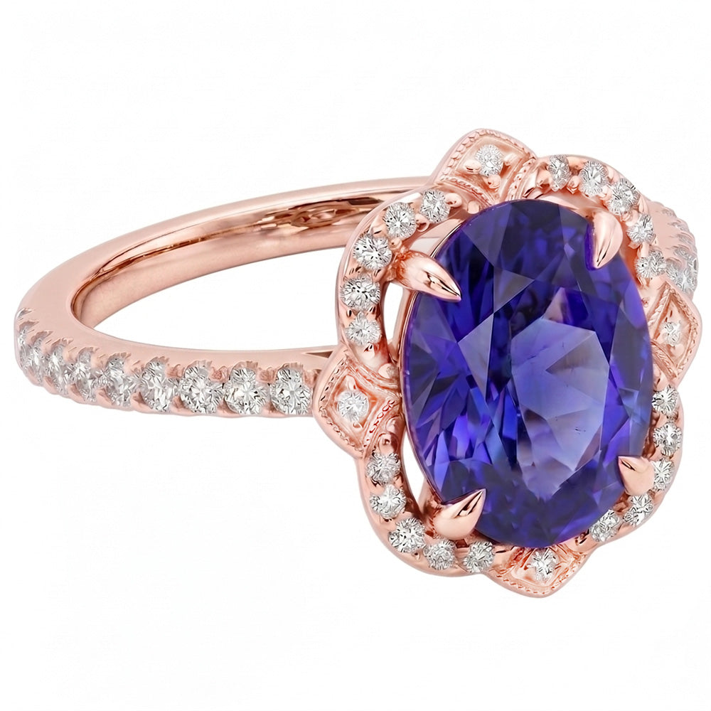 Natural Real ( Not Lab Grown )  Royal Blue Cornflower Sapphire Rose Gold Ring