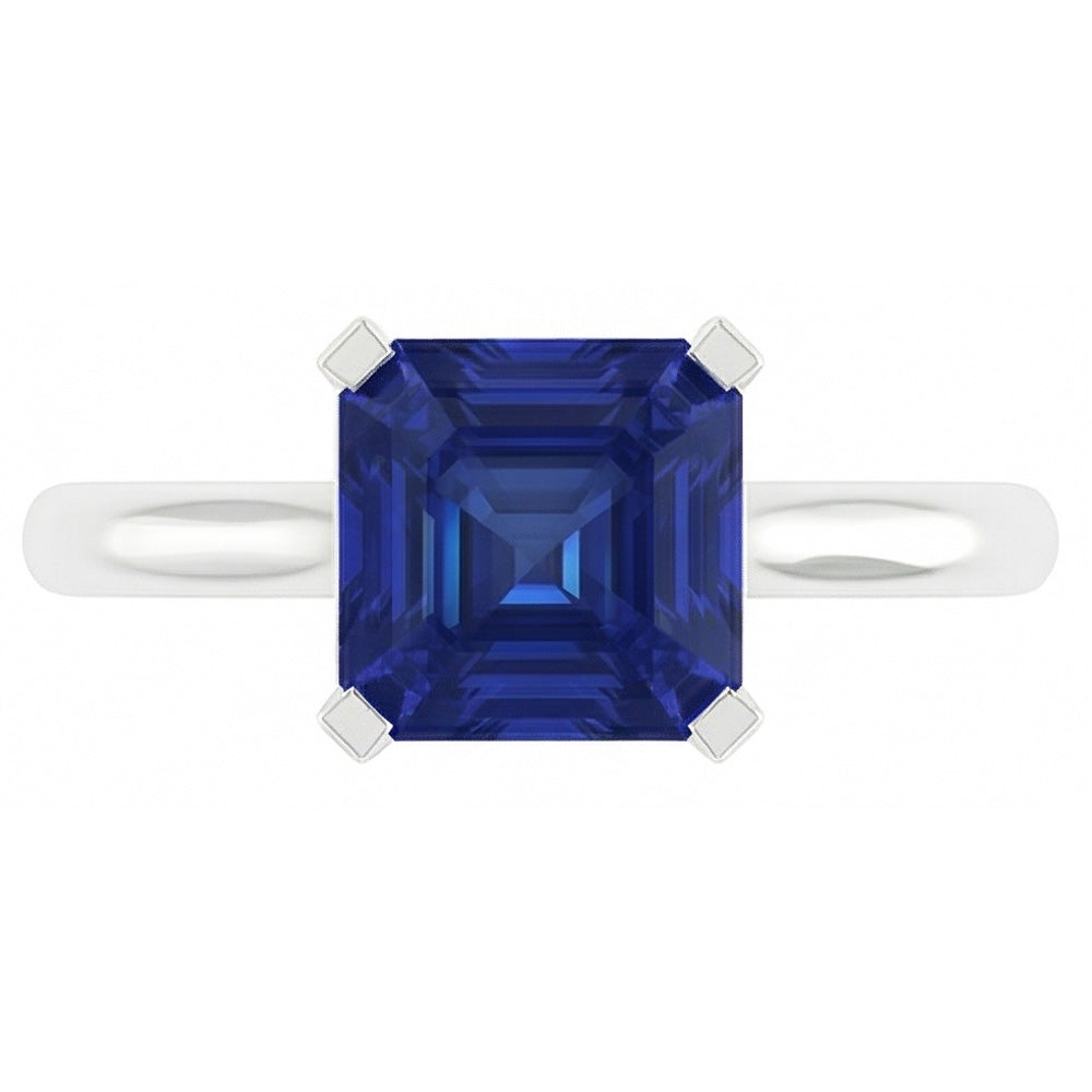 Natural Real ( Not Lab Grown )  Sapphire Asscher Cut Gemstone Engagement Ring