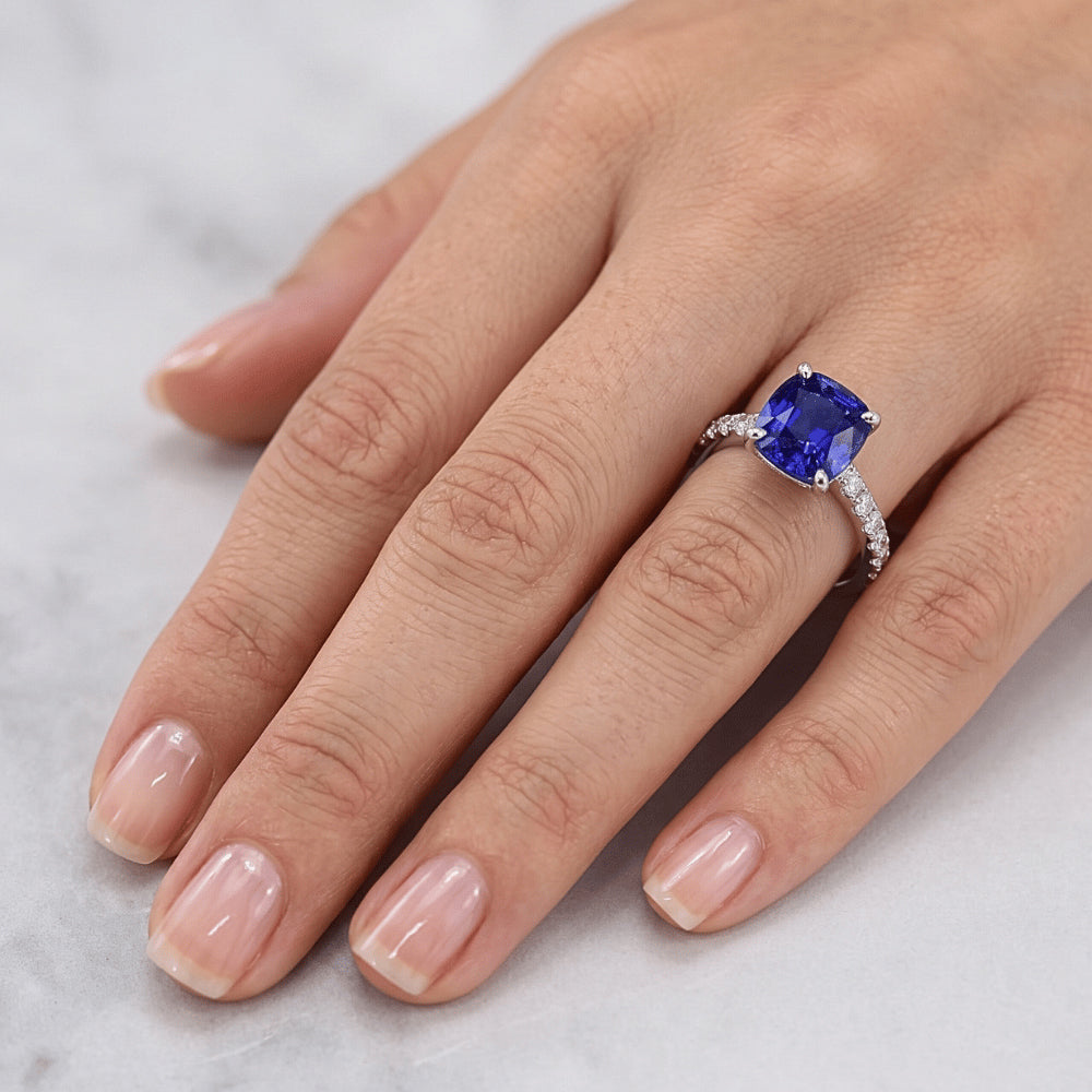 Natural Real ( Not Lab Grown )  Sapphire Engagement Ring Ceylon Blue White Gold Jewelry 2.75 Carats