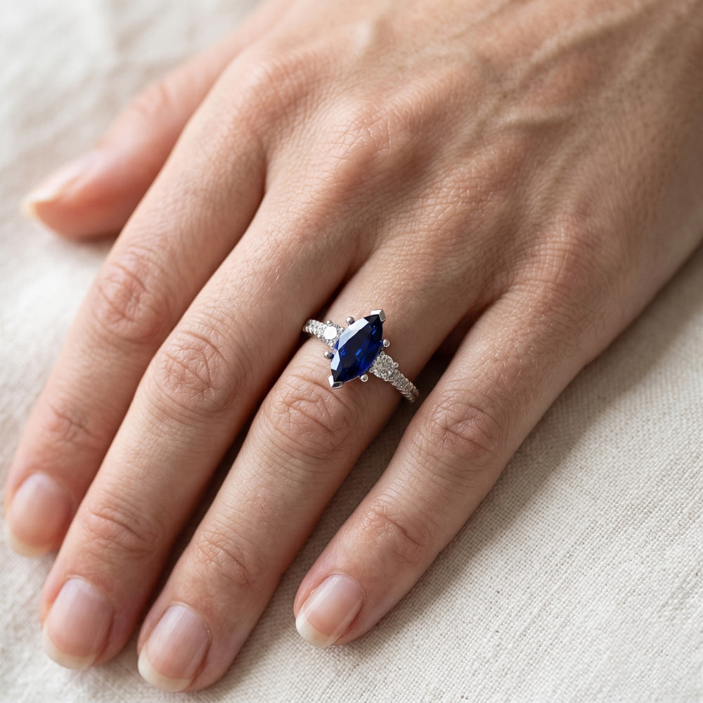 Natural Real ( Not Lab Grown )  Sapphire Engagement Ring Marquise Cut