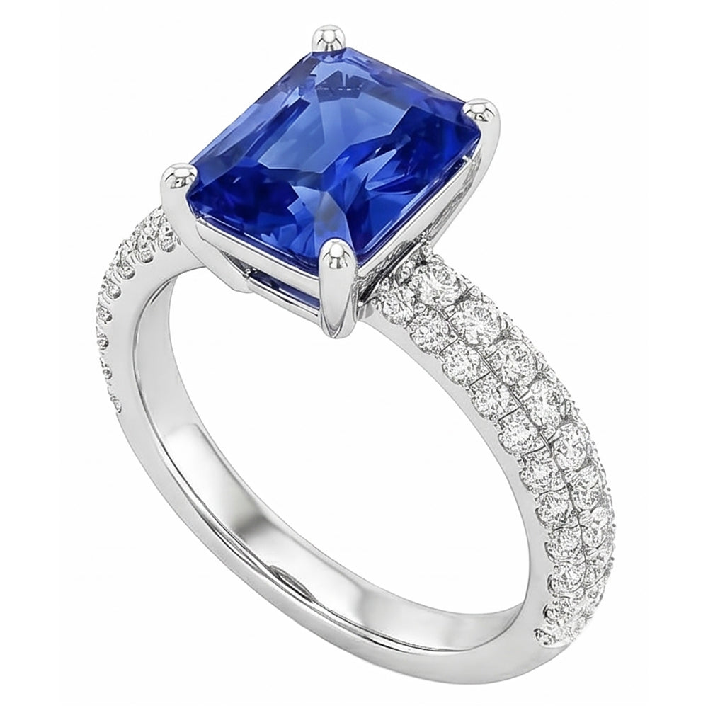 Natural Real ( Not Lab Grown )  Sapphire Jewelry Radiant Cut Gemstone Ring