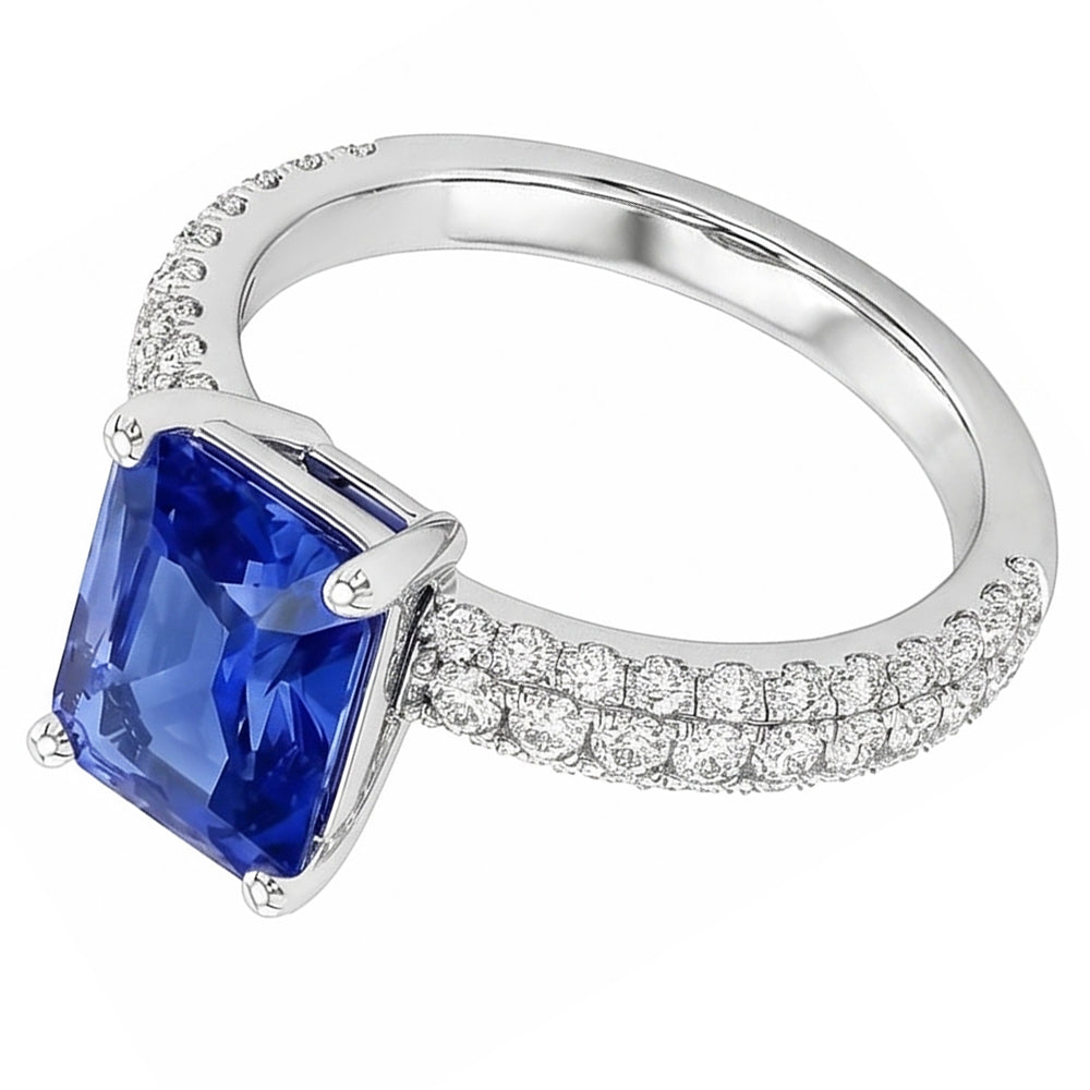 Natural Real ( Not Lab Grown )  Sapphire Jewelry Radiant Cut Gemstone Ring