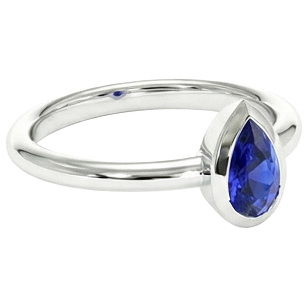 Natural Real ( Not Lab Grown )  Sapphire Pear Cut Bezel Engagement Ring