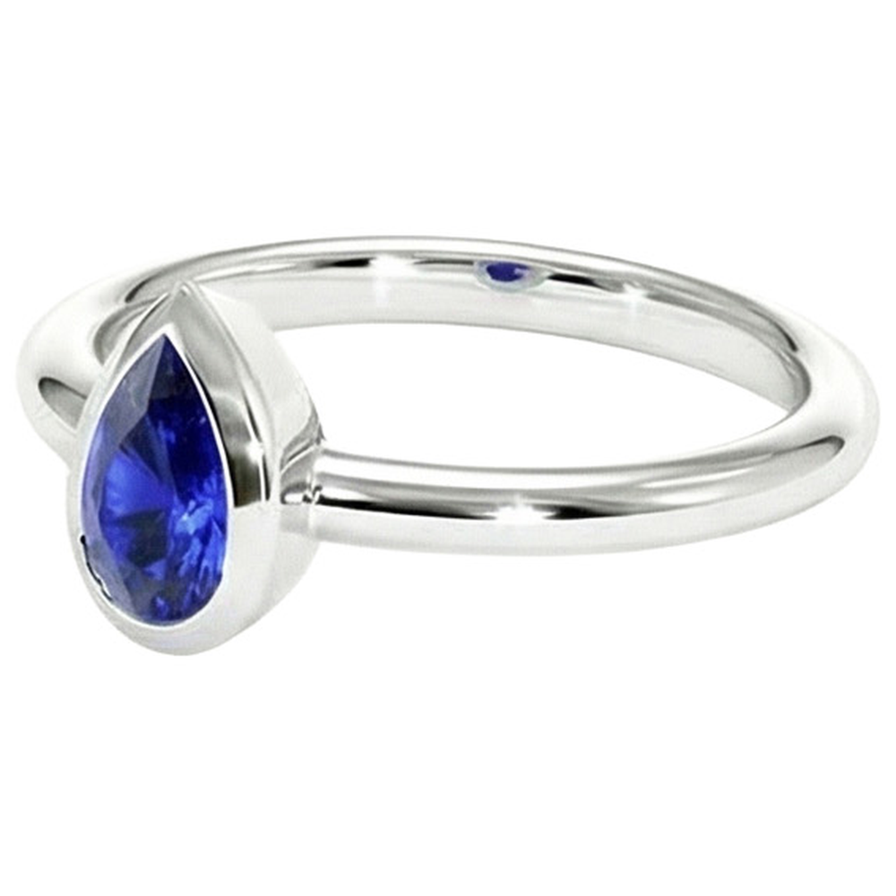 Natural Real ( Not Lab Grown )  Sapphire Pear Cut Bezel Engagement Ring