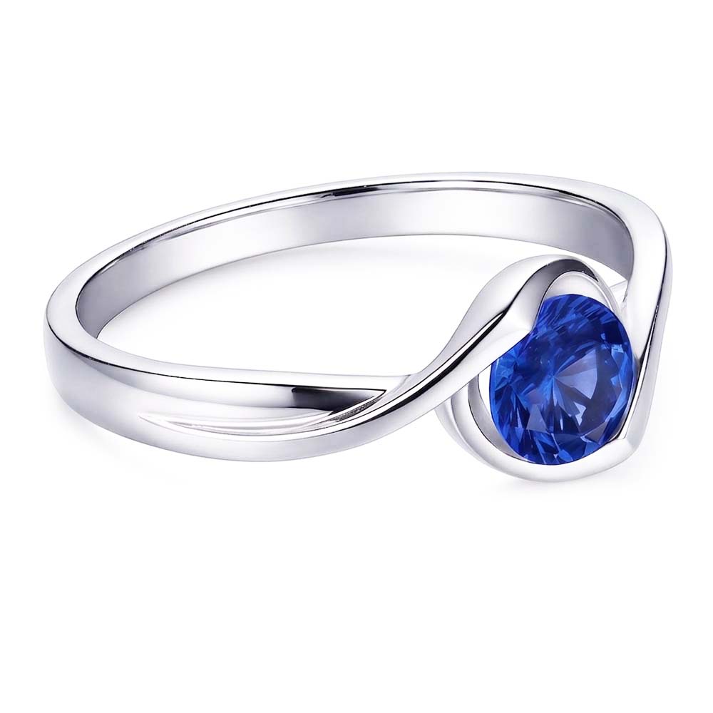 Natural Real ( Not Lab Grown )  Solitaire 1 Carat Sapphire Ring Bypass Style Women Jewelry