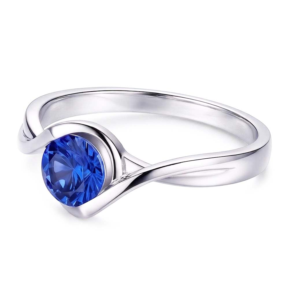 Natural Real ( Not Lab Grown )  Solitaire 1 Carat Sapphire Ring Bypass Style Women Jewelry