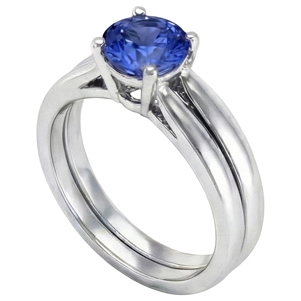 Natural Real ( Not Lab Grown )  Solitaire 3 Carat Ceylon Sapphire Ring Set 14K New