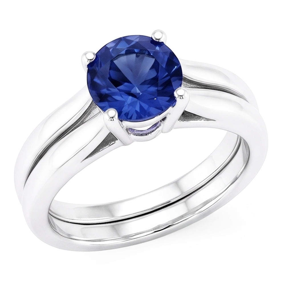 Natural Real ( Not Lab Grown )  Solitaire 3 Carat Ceylon Sapphire Ring Set 14K New