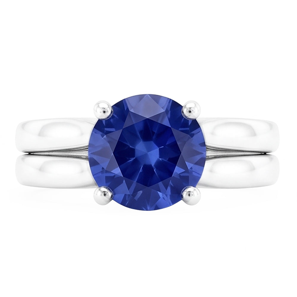 Natural Real ( Not Lab Grown )  Solitaire 3 Carat Ceylon Sapphire Ring Set 14K New