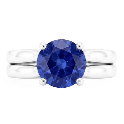 Natural Real ( Not Lab Grown )  Solitaire 3 Carat Ceylon Sapphire Ring Set 14K New