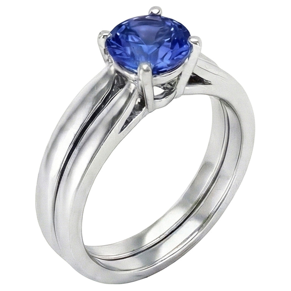 Natural Real ( Not Lab Grown )  Solitaire 3 Carat Ceylon Sapphire Ring Set 14K New