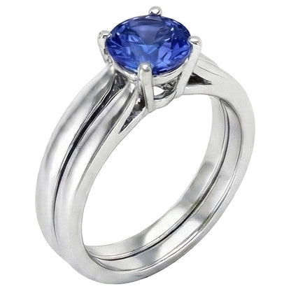 Natural Real ( Not Lab Grown )  Solitaire 3 Carat Ceylon Sapphire Ring Set 14K New