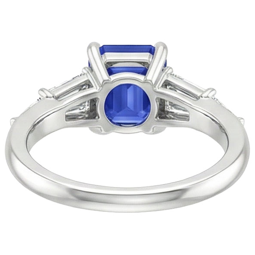 Natural Real ( Not Lab Grown )  Solitaire Accents Ring Baguette & Emerald Ceylon Sapphire 4 Carats
