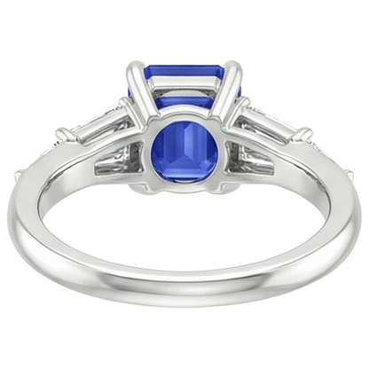 Natural Real ( Not Lab Grown )  Solitaire Accents Ring Baguette & Emerald Ceylon Sapphire 4 Carats