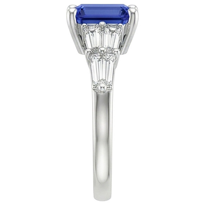 Natural Real ( Not Lab Grown )  Solitaire Accents Ring Baguette & Emerald Ceylon Sapphire 4 Carats