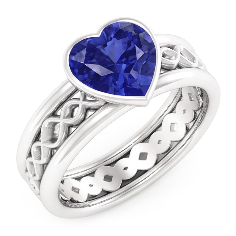 Natural Real ( Not Lab Grown )  Solitaire Bezel Heart Shaped Sapphire Ring 2.50 Carats Infinity Style