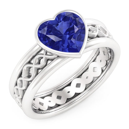 Natural Real ( Not Lab Grown )  Solitaire Bezel Heart Shaped Sapphire Ring 2.50 Carats Infinity Style
