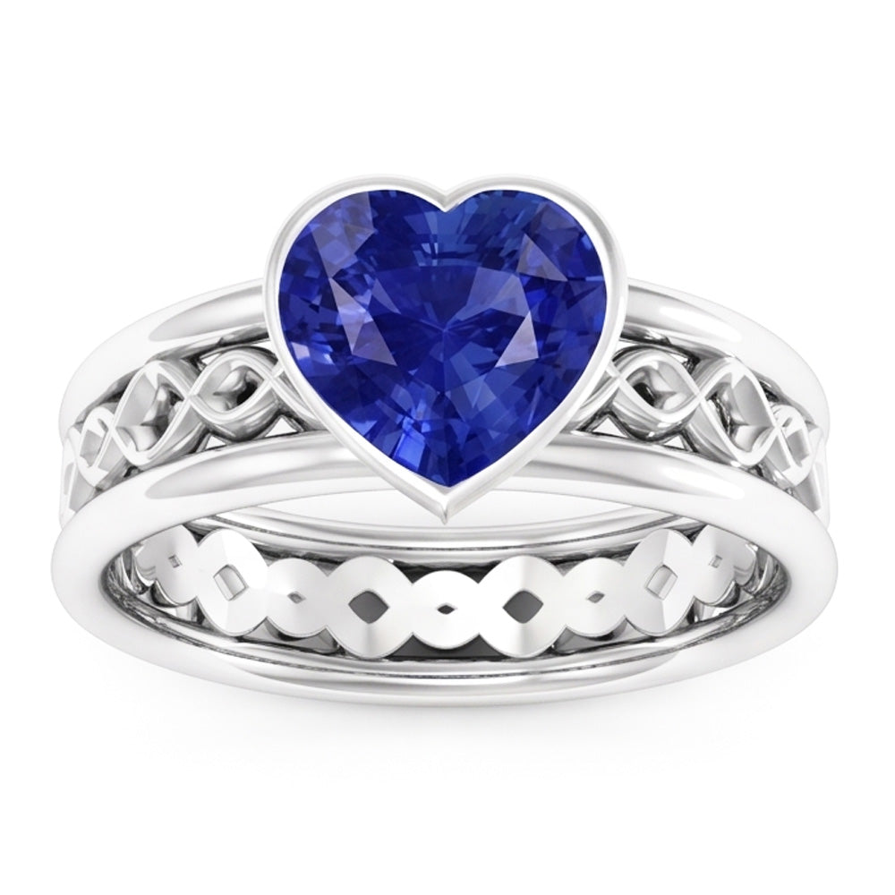 Natural Real ( Not Lab Grown )  Solitaire Bezel Heart Shaped Sapphire Ring 2.50 Carats Infinity Style