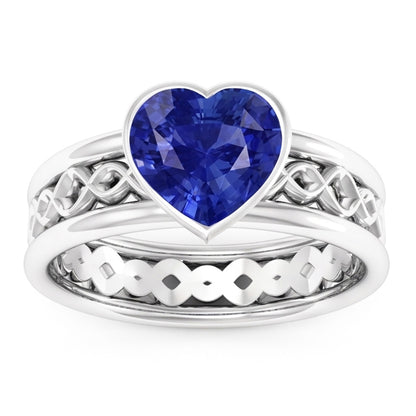Natural Real ( Not Lab Grown )  Solitaire Bezel Heart Shaped Sapphire Ring 2.50 Carats Infinity Style
