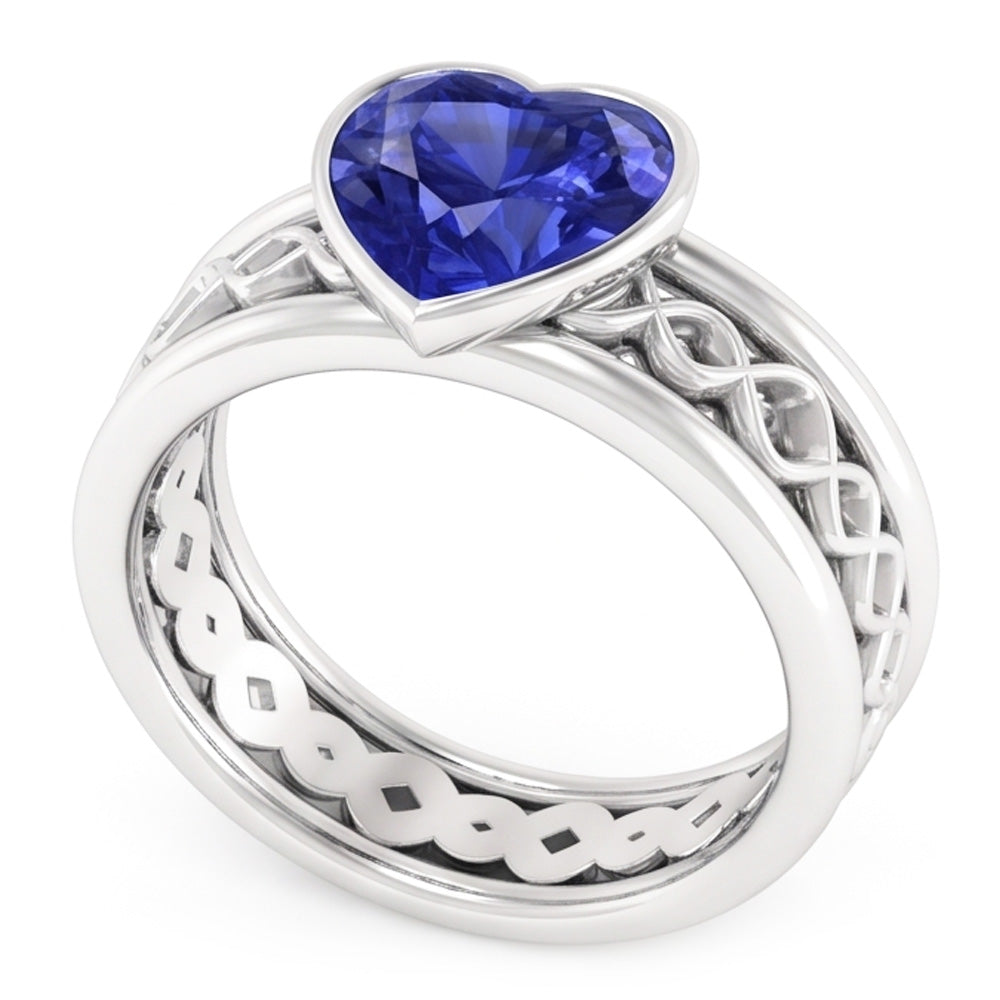Natural Real ( Not Lab Grown )  Solitaire Bezel Heart Shaped Sapphire Ring 2.50 Carats Infinity Style