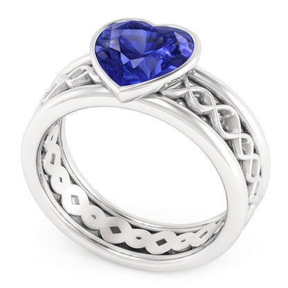 Natural Real ( Not Lab Grown )  Solitaire Bezel Heart Shaped Sapphire Ring 2.50 Carats Infinity Style
